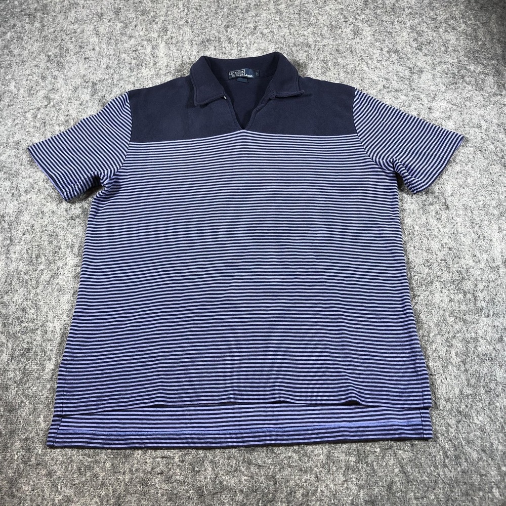 Polo‎ Ralph Lauren Polo Shirt L Blue Stripe Cotton Knit Short Sleeve